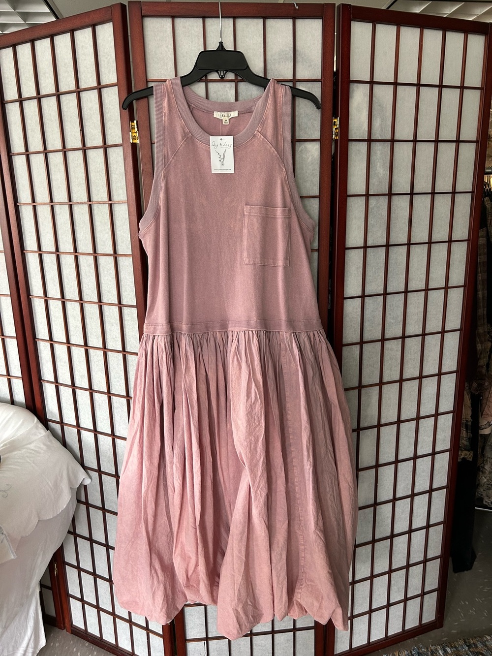 Oli & Hali Pink Drop-Waist Cotton Midi Dress